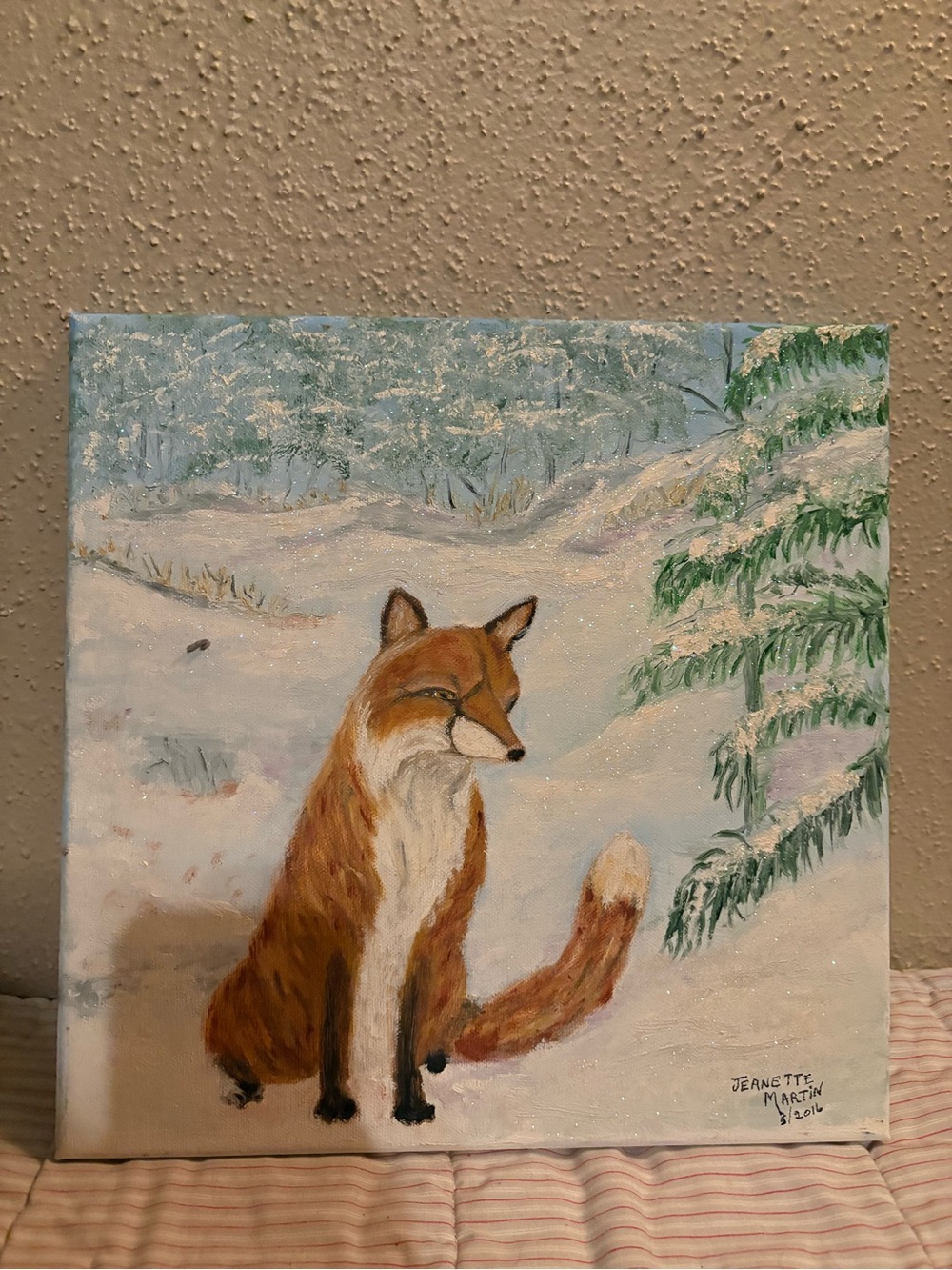 Winter Fox Oil Painting in Brown and White
